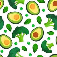 isolated green seamless pattern with healthy vegan vegetables avocado green peas broccoli spinach, textile web food design background vector