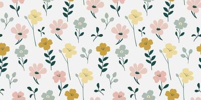 modern delicate and minimalistic isolated floral pattern in soft pastel colors, on a white background with elegant leaves and flowers textiles, wallpapers and web postcard design vector