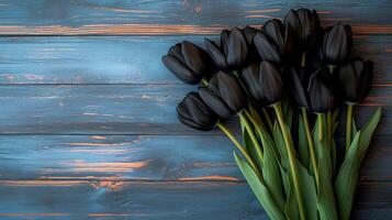 Close up of beautiful bouquet of black tulips on simple colored background. 10 photo