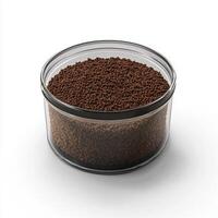 Glass container of coffee grounds, on a white background. 4 photo
