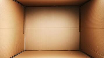 An open cardboard box with vertical deep walls viewed from the top. 15 photo