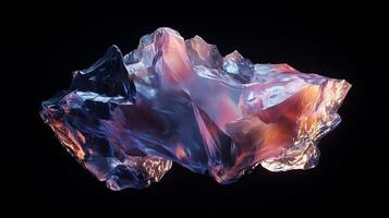 A floating, fragmented asteroid-like structure set against a pure black background. 3 photo