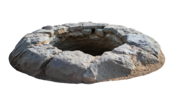 ancient stone well with rough rock edges, historical underground pit or old excavation site, realistic 3d weathered rock hole in the ground with erosion and cracks on isolated background png