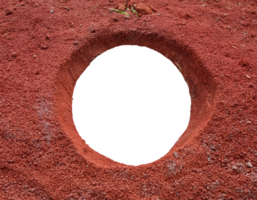 deep hole in red soil with rough textured edges on isolated background for excavation, underground concept, geological study, and nature erosion effect png