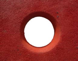 perfectly round hole in red textured soil on isolated background for excavation, underground access, geological study, and erosion effect png