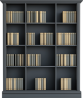 Gray bookcase with books png