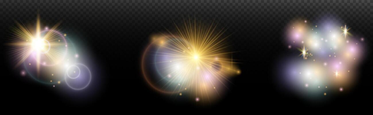 set of glowing ,light effects on a black background
