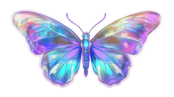 Holographic Butterfly Iridescent Insect Art Y2K on transparent background Cut out collage element png