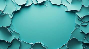Textured teal frame. Abstract background with layered, torn paper edges creating a vibrant, clean presentation space. Ideal for overlaying text. photo