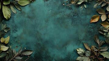 Lush foliage frame against a textured teal backdrop, evoking nature's serenity. Perfect for adding a touch of organic elegance to your projects. photo