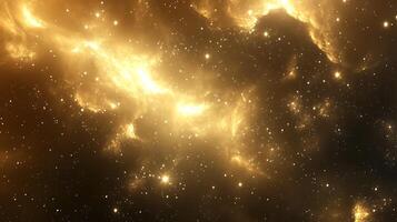 Golden Cosmic Clouds Glimmering interstellar gas and dust create a stunning celestial vista filled with glowing starlight in deep space. photo