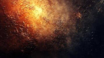 Dramatic texture abstract A blend of fiery gold and deep shadows creates a cosmic, otherworldly visual experience with a rough, worn surface. photo