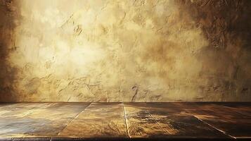 Rustic Texture Aged wooden surface meets a mottled plaster wall, creating a weathered, textured backdrop in warm, earthy tones. photo