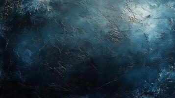Abstract background with a dark blue texture gradient with light blue and dark accents and rough spots, creating a mysterious atmosphere. photo