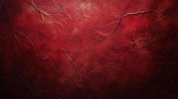 Deep red textured surface, with a complex network of cracks and creases creating a dramatic, abstract visual. High contrast backdrop. photo