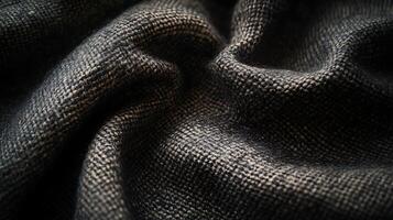 Close-up of gray woven fabric with textured surface and folds, showcasing detailed pattern and soft shadows, creating depth and visual interest. photo