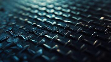 Textured Metal Surface A close-up view of a robust metal plate with a repeating raised diamond pattern, providing grip and industrial charm. photo