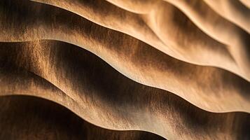 Abstract undulating patterns in a warm-toned material, creating a sense of rhythm and flow. The wavy textures are captivating. photo
