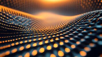 Abstract wave pattern with illuminated dots, creating a mesmerizing visual flow. Digital technology or futuristic landscape representation. photo