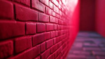 Bold Red Brick Wall, Texture and Depth. A close-up shot captures the texture of a vibrant wall in an intriguing indoor setting. photo