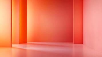 A minimalist architectural space bathed in gradient orange hues, with vertical elements creating depth and a sense of serene abstraction. photo