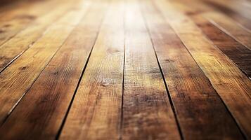 An inviting wood floor stretches to a soft, blurred horizon, showcasing texture and warmth in a clean, minimalist perspective. photo