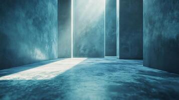Mystical Hallway of Light. An abstract hallway with concrete pillars and soft light. The perfect blend of texture and space. photo