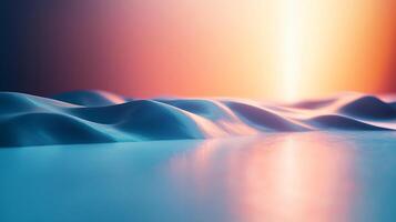 Surreal Water Landscape Abstract waves bathed in a soft, warm light create a serene and dreamlike atmosphere. Color palette is gradient. photo