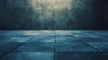 Moody indoor setting a tiled floor leading to a textured wall bathed in soft light, creating a dramatic yet neutral backdrop. photo