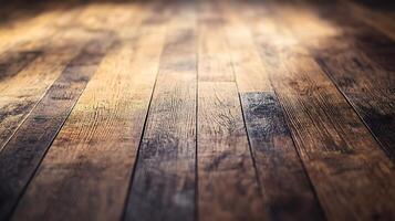 Rustic wood planks with a textured surface create an inviting and tactile visual experience. The floor shows the warmth and beauty of natural wood. photo