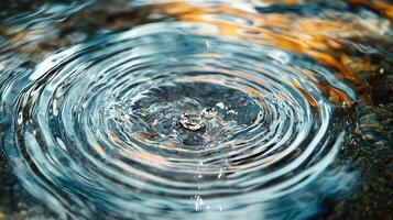 Water drop impact creates mesmerizing ripples across the surface, a moment of liquid grace frozen in time. photo