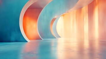 Abstract Architecture A mesmerizing display of curved forms bathed in radiant light, creating a captivating visual experience. photo
