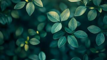 Lush green leaves cascade across the frame, creating a soothing and tranquil scene in nature, close-up shot of garden foliage. photo