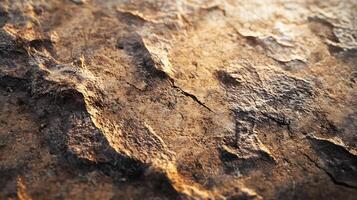 Sunlit Stone Surface A close-up shot of weathered stone reveals texture, cracks, and warm hues, ideal for nature-inspired backgrounds. photo
