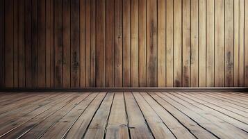 A warm wooden interior scene showcases a wall of vertical wood planks and a floor of horizontal planks, creating a rustic and inviting texture. photo