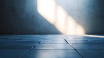 Sunlit Tiled Floor Minimalist interior shot featuring a tiled floor illuminated by a bright, natural light source casting a soft glow. photo