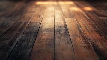 Rustic hardwood flooring, capturing the warmth of natural wood tones. Texture and light create depth, perfect for home or interior design concepts. photo
