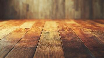 Close up shot featuring the warm, textured grain of wooden floorboards, creating a cozy and inviting feeling, adding depth with a blurred wall photo