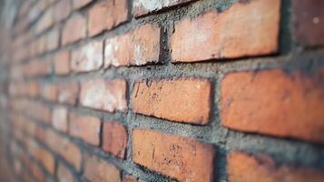 Close-up shot of a rustic brick wall showcases texture and pattern. The brickwork creates a timeless feel, suggesting history and durability. photo