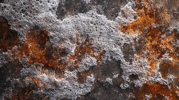 Textured abstract featuring foam and rust-like tones, creating a visually striking and intriguing surface pattern. photo