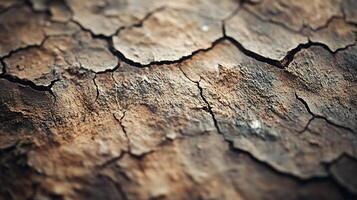 Close-up of dry, cracked earth, showcasing intricate patterns and textures of parched terrain, evoking themes of aridity and climate change. photo