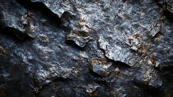 Close-up of layered rock texture, showcasing the rough, dark-colored surface with subtle highlights. Evokes strength and natural geological formation. photo