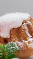 Making Raspberry Cake With Cream. sprinkle with powdered sugar baking video