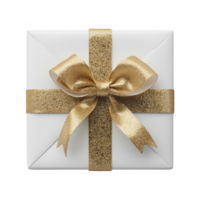 A gold bow is tied around a white box, which is likely a gift png