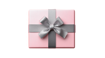 A pink box with a silver bow on top png