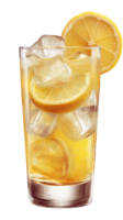 A glass of lemonade with ice cubes and a slice of lemon on top png