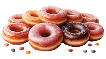 A row of donuts with different colors and sprinkles png