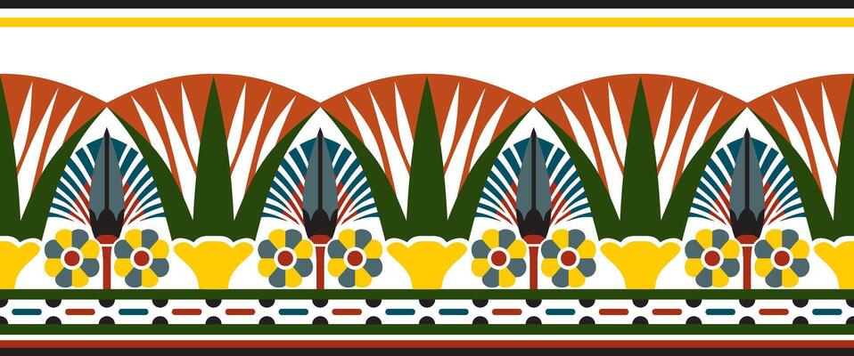 colorful seamless Egyptian border. Endless ornament of Ancient Africa. Pattern of lotus flowers