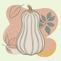 Pumpkin and leaves on a green background vector