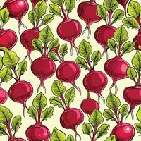 A seamless pattern with red beets on a yellow background vector